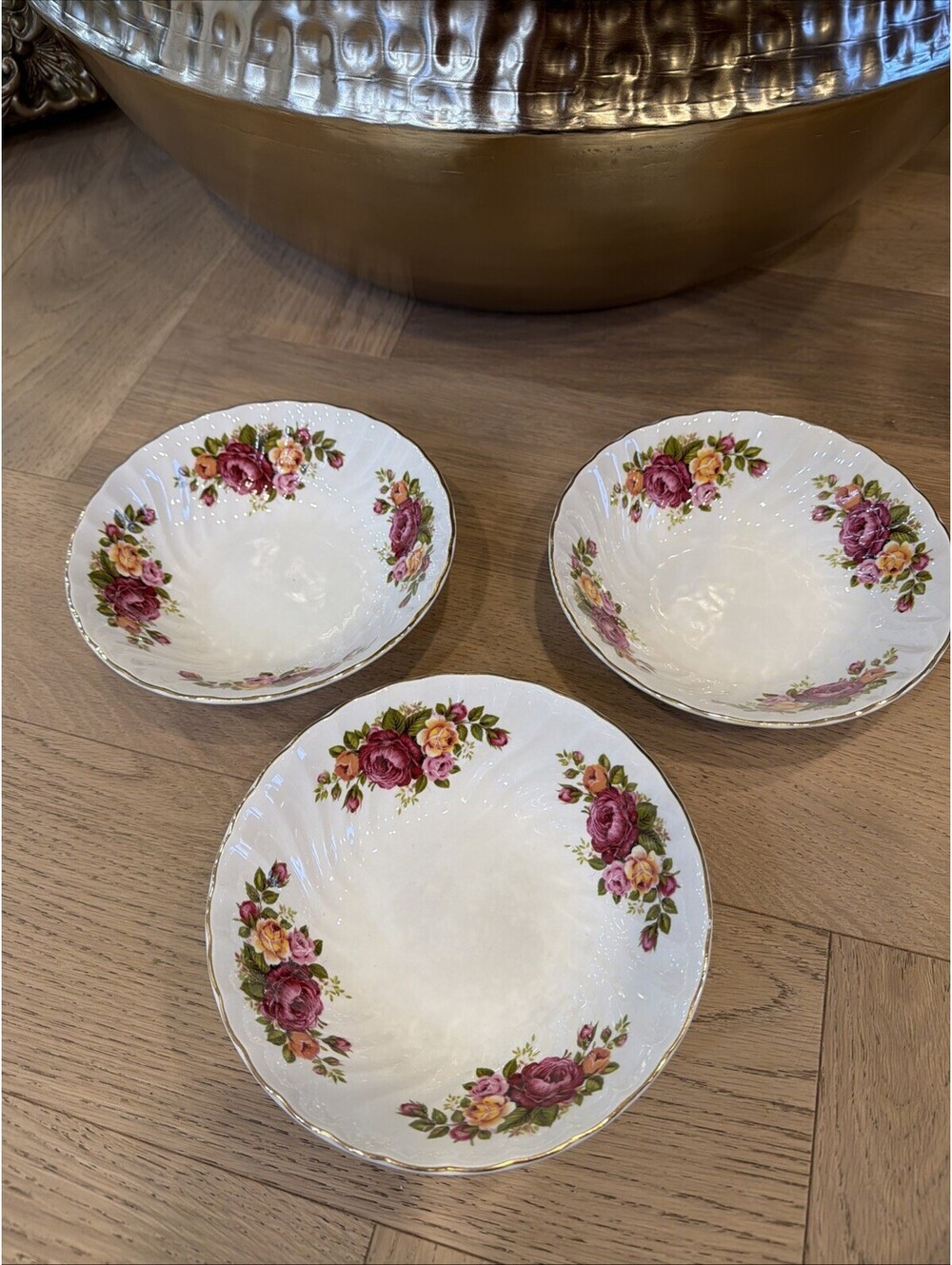 Vintage Wood & Sons Cottage Rose Ironstone Serving Bowls Set of 3 England Floral